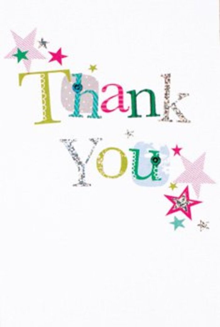 The arrangement of letters on this thank you card possesses a quiet exuberance, mirroring the balanced, friendly spirit characteristic of South Ruislip. Each character feels distinct-some adorned with cheerful polka dots and whimsical curves, others elegant with a gentle, flowing line-much like the diverse gardens that grace South Ruislip's neighborhoods. Stars burst around the message, some outlined in sparkling pink stripes, others filled with deep turquoise or radiant silver, lending a celebratory air to the card's message. The crisp, uncluttered white background gives the design room to breathe, reminiscent of early mornings in the tranquil parks bordering the area. The overall composition feels light and contemporary, the scattered stardust adding a sense of movement and joy. Not too formal, not too informal, the card's sentiment fits any moment where gratitude is needed-be it for a thoughtful gesture or as a thank you in a professional setting. Offered alongside a bouquet prepared right here in South Ruislip, this card becomes a beautifully memorable token-sincere, uplifting, and perfect for marking special moments.